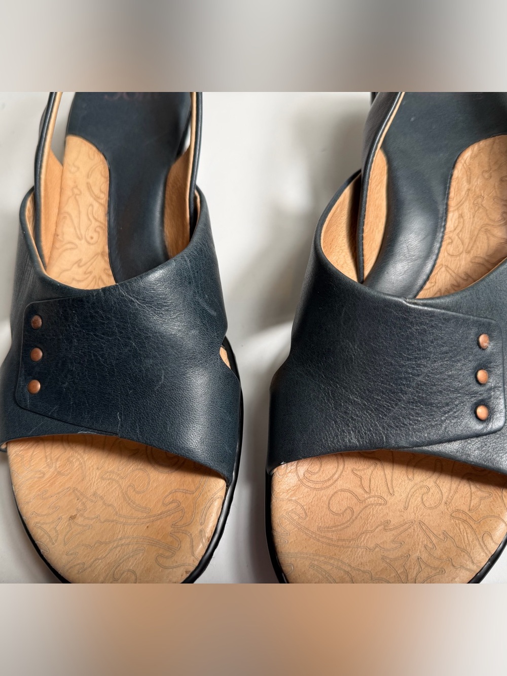 Sofft~Comfort~Navy~Leather~Peep Toe~Slingback~Block Heel~Pump~Sandal~Size 8.5 - Picture 6 of 14